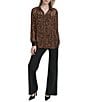 Donna Karan DKNY by Donna Karan Cheetah Print Crinkle Chiffon Long Sleeve Collared Button Front Blouse, Color:Compact Cheetah - Image 4