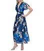 Donna Karan DKNY by Donna Karan Chiffon Floral Print V Neck Short Sleeve Sheath Maxi Dress, Color:Indigo Blue Multi - Image 3