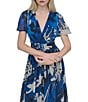 Donna Karan DKNY by Donna Karan Chiffon Floral Print V Neck Short Sleeve Sheath Maxi Dress, Color:Indigo Blue Multi - Image 4