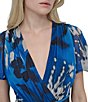 Donna Karan DKNY by Donna Karan Chiffon Floral Print V Neck Short Sleeve Sheath Maxi Dress, Color:Indigo Blue Multi - Image 5