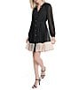 Donna Karan DKNY by Donna Karan Chiffon Long Sleeve Color Block Button Front Dress, Color:Black/Moonlight - Image 3