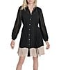 Donna Karan DKNY by Donna Karan Chiffon Long Sleeve Color Block Button Front Dress, Color:Black/Moonlight - Image 4