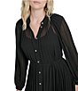 Donna Karan DKNY by Donna Karan Chiffon Long Sleeve Color Block Button Front Dress, Color:Black/Moonlight - Image 5
