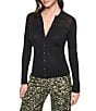 DKNY by Donna Karan Color Block Point Collar Long Sleeve Button Down Sweater Top - Image 1