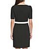 Donna Karan DKNY by Donna Karan Color Block Scuba Crepe Round Neck Short Sleeve Envelope Skirt Sheath Dress, Color:Black/Ivory - Image 2