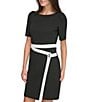 Donna Karan DKNY by Donna Karan Color Block Scuba Crepe Round Neck Short Sleeve Envelope Skirt Sheath Dress, Color:Black/Ivory - Image 4
