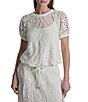 DKNY by Donna Karan Coordinating Crochet Leaf Crew Neck Short Sleeve Top - Image 1