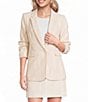 DKNY by Donna Karan Coordinating Jacquard Notch Lapel 3/4 Ruched Sleeve One Button Front Jacket - Image 1