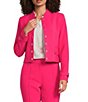 DKNY By Donna Karan Coordinating Tech Tailoring Jacquard Crew Neck Long Sleeve Button Front Jacket - Image 1