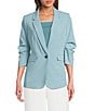 DKNY by Donna Karan Coordinating Tropical Notch Lapel 3/4 Ruched Sleeve One Button Front Jacket - Image 1