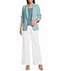 DKNY by Donna Karan Coordinating Tropical Notch Lapel 3/4 Ruched Sleeve One Button Front Jacket - Image 3