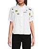 Donna Karan DKNY by Donna Karan Cotton Poplin Pins And Patches Button Front Shirt, Color:White - Image 1