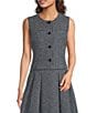 Donna Karan DKNY By Donna Karan Crosby Coordinating Tweed Crew Neck Sleeveless Button Front Vest, Color:Navy Combo - Image 1