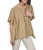 Donna Karan DKNY by Donna Karan Flowy Rumpled Voile Button Front Top, Color:Pale Moss - Image 3