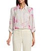 DKNY By Donna Karan Georgette Point Collar Long Roll-Tab Sleeve Button Front Blouse - Image 1