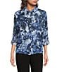 Donna Karan DKNY by Donna Karan Georgette Point Collar Long Roll-Tab Sleeve Button Front Shirt, Color:Hudson Blue/Liberty Multi - Image 1