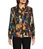 Donna Karan DKNY by Donna Karan Georgette Roll Tab Sleeve Button Front Shirt, Color:Classic Blue Multi - Image 3