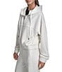 Donna Karan DKNY by Donna Karan Hacci Mare Mixed Media Hooded Zip Front Jacket, Color:Ivory/Ivory - Image 4