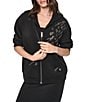 DKNY by Donna Karan Heat Set Leopard Print Hoodie Neck Chain Drawstring Cord Long Sleeve Jacket - Image 1
