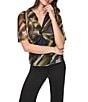 DKNY by Donna Karan Knit Mesh Multi Print V-Neck Short Sleeve Top - Image 1