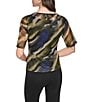DKNY by Donna Karan Knit Mesh Multi Print V-Neck Short Sleeve Top - Image 2