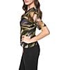 DKNY by Donna Karan Knit Mesh Multi Print V-Neck Short Sleeve Top - Image 3