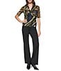 DKNY by Donna Karan Knit Mesh Multi Print V-Neck Short Sleeve Top - Image 4