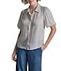 Donna Karan DKNY by Donna Karan Park Satin Point Collar Short Puff Sleeve Button Front Blouse, Color:Ivory - Image 1