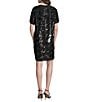Donna Karan DKNY by Donna Karan Petite Size Sequin Houndstooth Short Sleeve Shift Dress, Color:Black/Black - Image 2