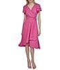 Donna Karan DKNY by Donna Karan Petite Size Short Sleeve V-Neck Wrap Dress, Color:Vivid Pink - Image 1