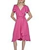 Donna Karan DKNY by Donna Karan Petite Size Short Sleeve V-Neck Wrap Dress, Color:Vivid Pink - Image 3