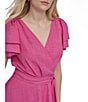 Donna Karan DKNY by Donna Karan Petite Size Short Sleeve V-Neck Wrap Dress, Color:Vivid Pink - Image 4