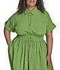 Donna Karan DKNY by Donna Karan Plus Size Button Down Collar Shirt Dress, Color:Salted Lime - Image 4