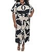 Donna Karan DKNY by Donna Karan Plus Size Crepe Collared Neck Short Sleeve Tie Sash Belt Shirt Dress, Color:Moonlight Multi - Image 1
