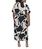 Donna Karan DKNY by Donna Karan Plus Size Crepe Collared Neck Short Sleeve Tie Sash Belt Shirt Dress, Color:Moonlight Multi - Image 2