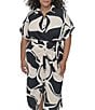 Donna Karan DKNY by Donna Karan Plus Size Crepe Collared Neck Short Sleeve Tie Sash Belt Shirt Dress, Color:Moonlight Multi - Image 4