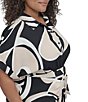Donna Karan DKNY by Donna Karan Plus Size Crepe Collared Neck Short Sleeve Tie Sash Belt Shirt Dress, Color:Moonlight Multi - Image 5