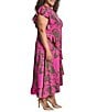 Donna Karan DKNY by Donna Karan Plus Size Floral Print Charmeuse Ruffle Cap Sleeve Asymmetrical Flutter Hem Faux Wrap Dress, Color:Rose Violet - Image 3