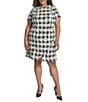 Donna Karan DKNY by Donna Karan Plus Size Houndstooth Print Short Sleeve Sheath Dress, Color:Black/Ivory - Image 1