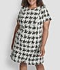 Donna Karan DKNY by Donna Karan Plus Size Houndstooth Print Short Sleeve Sheath Dress, Color:Black/Ivory - Image 4