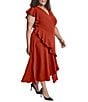 Donna Karan DKNY by Donna Karan Plus Size Salon Stretch Ruffle Cap Sleeve Midi Dress, Color:Cinnamon - Image 3