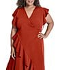 Donna Karan DKNY by Donna Karan Plus Size Salon Stretch Ruffle Cap Sleeve Midi Dress, Color:Cinnamon - Image 4