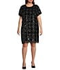 Donna Karan DKNY by Donna Karan Plus Size Sequin Houndstooth Short Sleeve Shift Dress, Color:Black/Black - Image 1