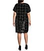 Donna Karan DKNY by Donna Karan Plus Size Sequin Houndstooth Short Sleeve Shift Dress, Color:Black/Black - Image 2