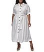 Donna Karan DKNY by Donna Karan Plus Size Short Sleeve Button Front Midi Dress, Color:Ivory - Image 1