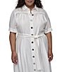 Donna Karan DKNY by Donna Karan Plus Size Short Sleeve Button Front Midi Dress, Color:Ivory - Image 4