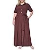 DKNY By Donna Karan Plus Size Short Sleeve Button Front Wide Leg Jumpsuit - Image 1