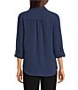 Donna Karan DKNY by Donna Karan Point Collar Long Roll-Tab Sleeve Button Front Blouse, Color:Hudson Blue - Image 2