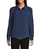 Donna Karan DKNY by Donna Karan Point Collar Long Roll-Tab Sleeve Button Front Blouse, Color:Hudson Blue - Image 3