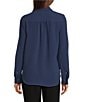 Donna Karan DKNY by Donna Karan Point Collar Long Roll-Tab Sleeve Button Front Blouse, Color:Hudson Blue - Image 4